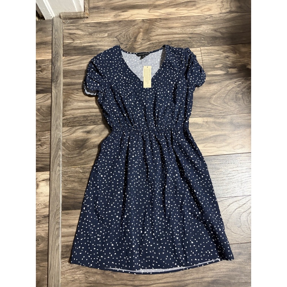 Women's Vintage Banana Republic Navy Blue V-Neck Heart Dress Petite XS 699